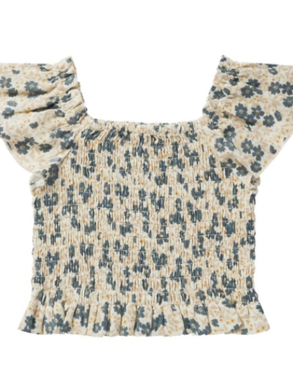 Rylee + Cru Zayla Smocked Flutter Sleeve Top | Blue Ditsy Floral | Size 10-12Y
